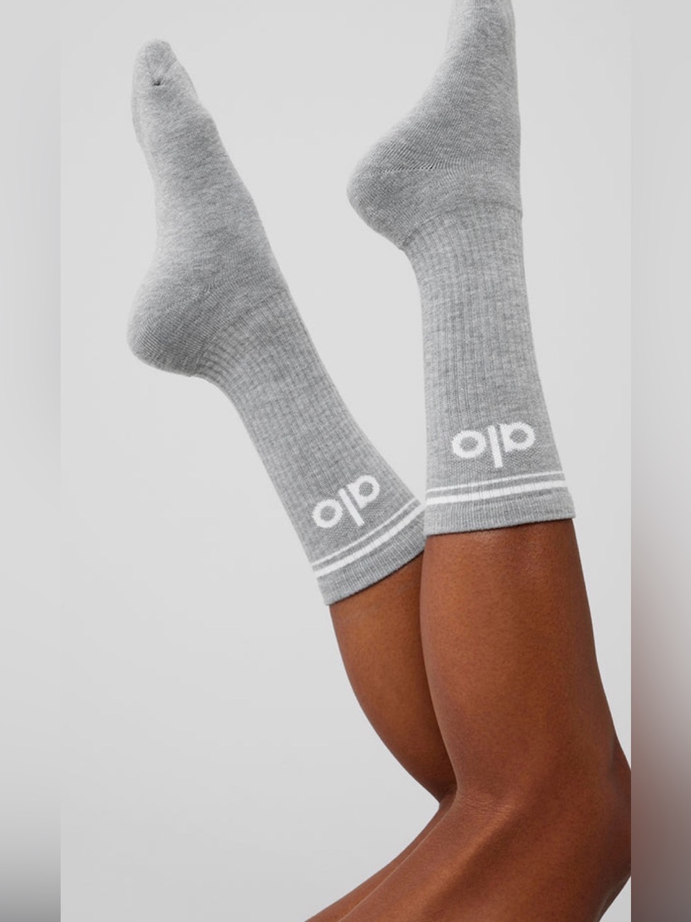 ALO Yoga Gray Crew Athletic Socks with White Logo